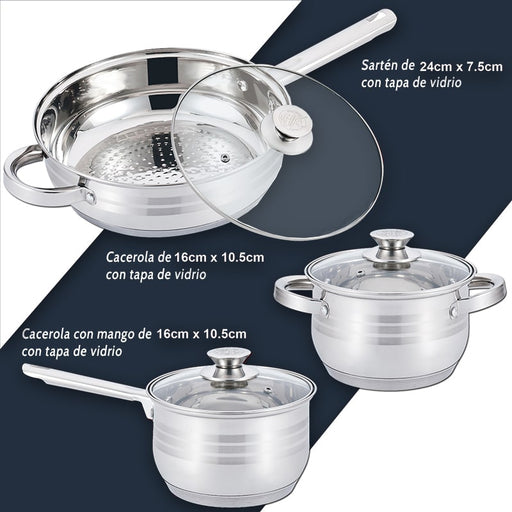 Batería de Cocina de Acero Inoxidable: Eficiencia Culinary en 12 Piezas | BronKitchen® -Bronmart