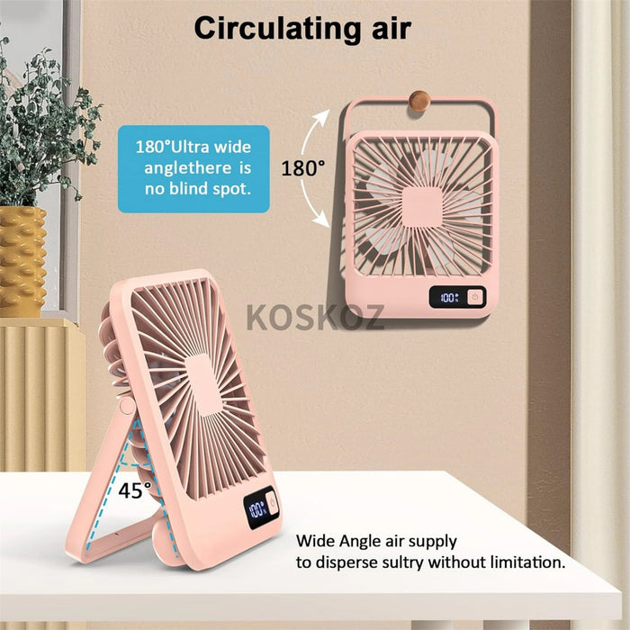 Ventilador de Escritorio Plegable USB Recargable 5 Velocidades con Pantalla Digital | BronAir©