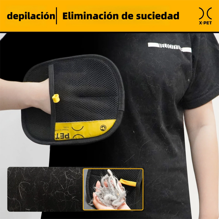 Guante quitapelos electrostático en mano para limpiar pelo de gato