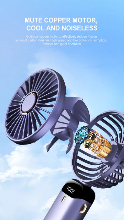 Mini Ventilador USB Portátil Plegable | 5 Velocidades Colgante Cuello Recargable Manos Libres