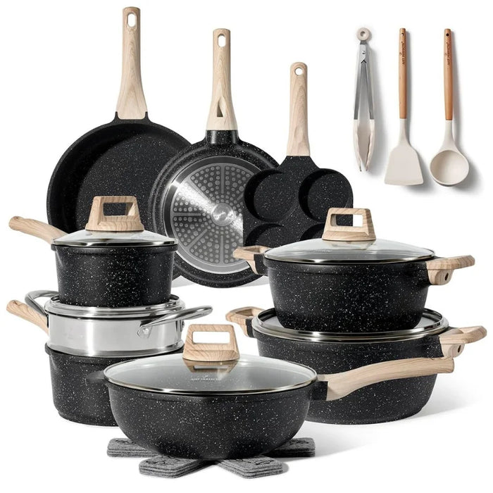 Batería de Cocina Granito 21 Piezas Just Perfecto – Negro con Utensilios Completa