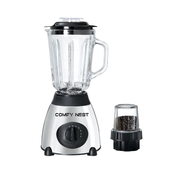 Batidora de Vaso y Molinillo Comfy Nest – Jarra de Cristal 5 Velocidades + Pulso