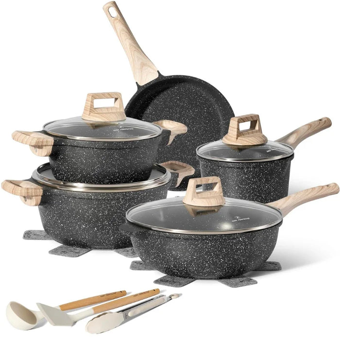 Batería de Cocina Granito 14 Piezas Just Perfecto – Negro Antiadherente Premium