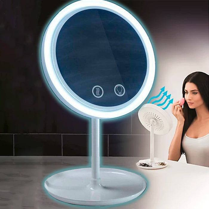 Espejo de tocador para maquillaje con luz LED y Ventilador