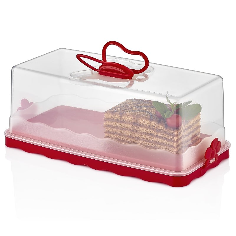 Porta pasteles rectangular, recipiente para pasteles con tapa Rojo | B—  BRONMART